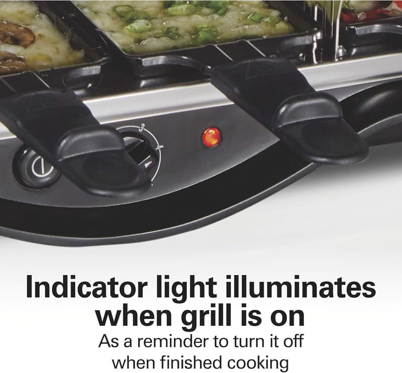 Hamilton Beach Electric Indoor Raclette Table Grill, PFAS-Free Serves up to 8 People for Parties and Family Fun, Includes 8 Warming Trays, Black (31612MN-MX), 200 sq. in. Nonstick Griddle