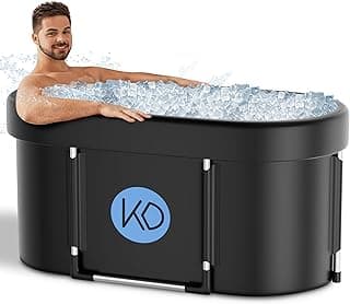 KERDOM Ice Bath Tub for Athletes, Portable Cold Plunge Tub, XL 129 Gal Bathtub for Recovery, Large Oval Foldable Bathtub with Cover for Cold Water Therapy at Home, Gyms, Outdoor, Indoor