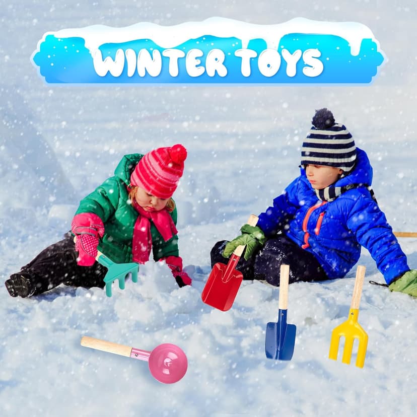 Beach Toys, 5 Pcs Kids Garden Tools, 8'' Children Beach Sand Toys Gardening Set with Sturdy Wooden Handle, Safe Kids Metal Beach Shovel with Spoon, Fork, Rake, Flat Shovel & Pointed Shovel