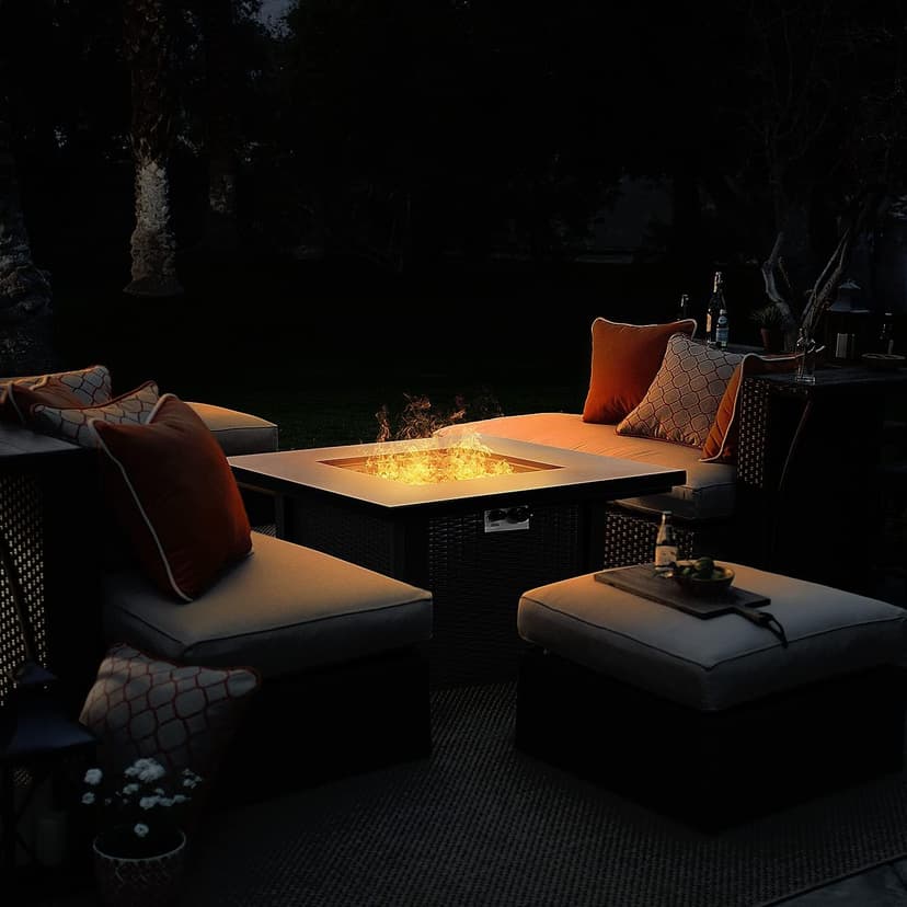 Devoko 28 inch Patio Propane Fire Pit 50,000 BTU Outdoor Gas FirePit Table with Lid and Lava Rock for Garden, Courtyard and Backyard, Black