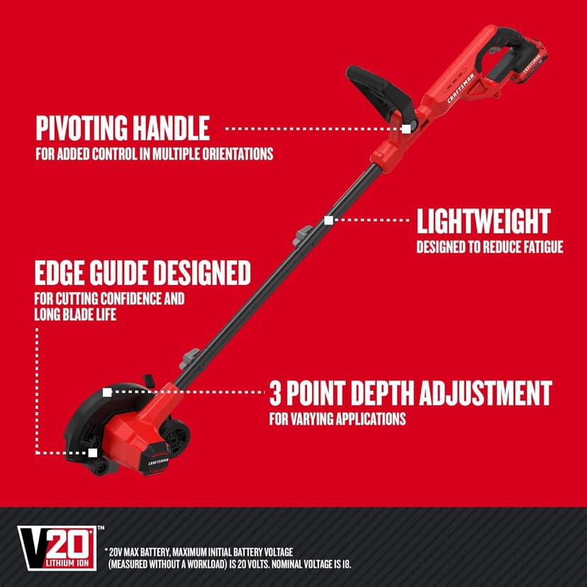 CRAFTSMAN 20V MAX Edger Lawn Tool, Cordless Lawn Edger with Battery & Charger Included (CMCED400D1)