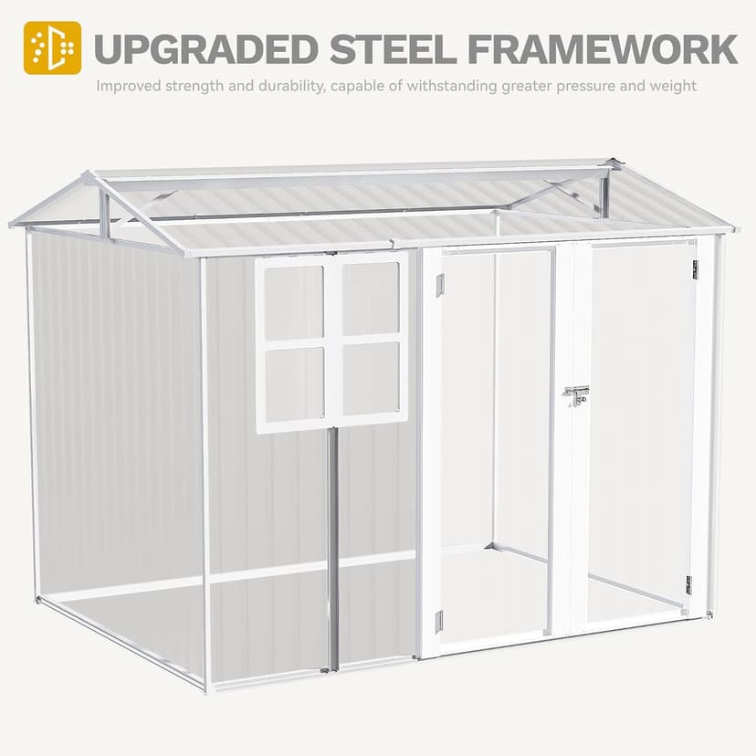 DWVO 8x6ft Metal Outdoor Storage Shed with Window, Lockable Tool Storage Sheds, Oversized Steel Garden Sheds with Sloped Roof for Backyard, Patio, Garage, Lawn, Dark Gray