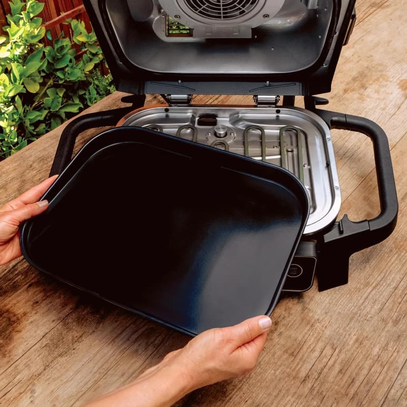 Ninja OG705CO 7-in-1 Outdoor Electric Grill & Smoker - Grill, BBQ, Air Fry, Roast & Dehydrate - Uses Woodfire Pellets - Portable & Weather Resistant, Black