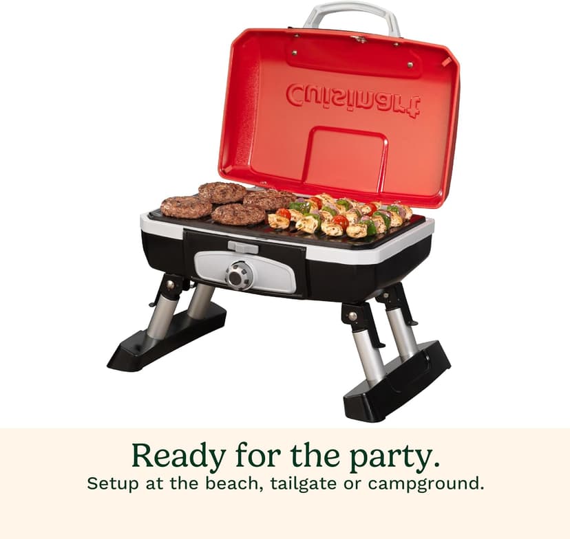 Cuisinart Petite Gourmet Portable Gas Grill, Compact & Lightweight Tabletop Small Grill for BBQs, Camping, Tailgates & Small Spaces, 5,500 BTU Burner Folding with Carry Handles, Red