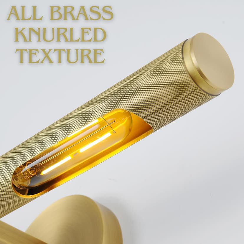 Hardwired Picture Light, 19" Knurled Brass Wall Sconces, Rotatable 360° Picture Lights for Wall, Wall Art Gold Sconces Wall Lighting, Indoor,Bathroom Wall Sconce, Includes Bulbs