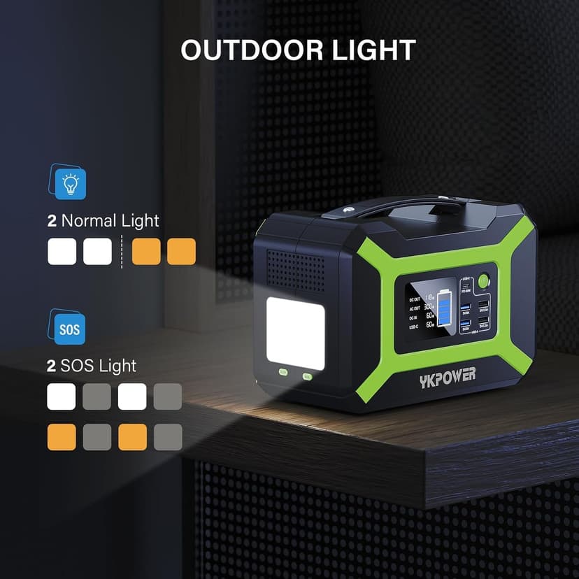 Portable Power Station 300W (Peak 600W), YKPOWER 296Wh Backup Lithium Battery Solar Generator with 110V AC Output, 60W USB-C PD Output, LED Light, Power Station for Outdoor Camping Travel RV CPAP Home