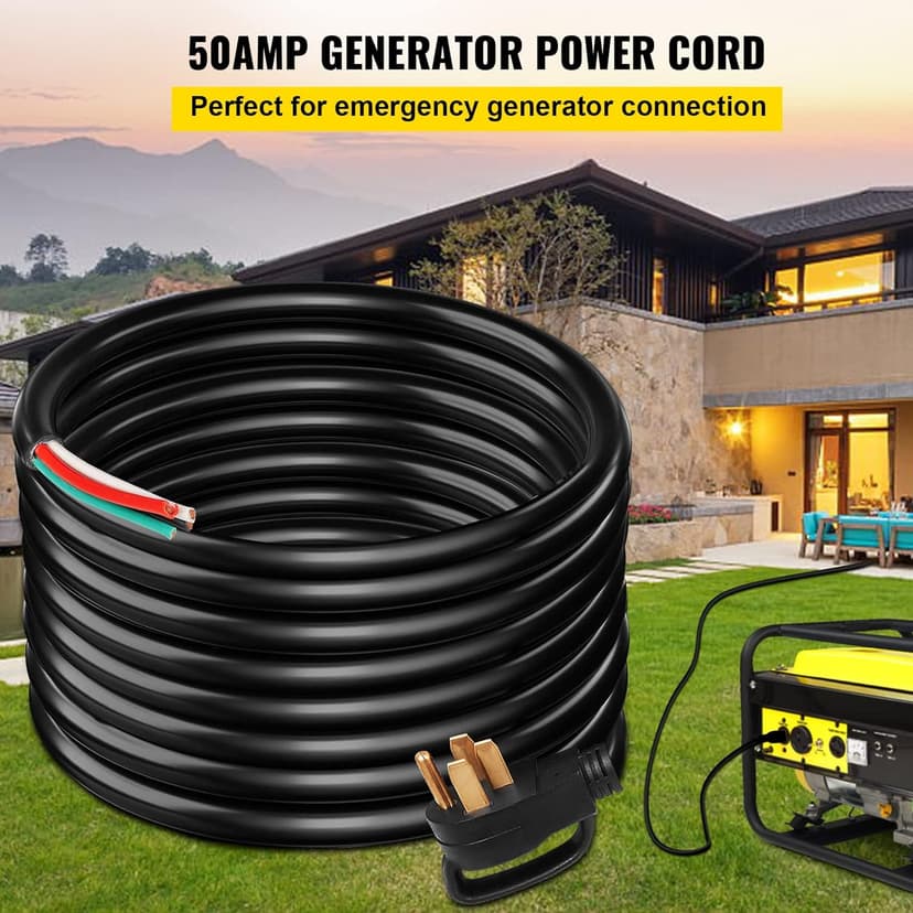 VEVOR 15 FT 50 Amp Generator Extension Cord 4 Wire 6 Gauge STW 6/3+8/1, 125V 250V Generator Power Cord N14-50P & SS2-50R with Portable Handle