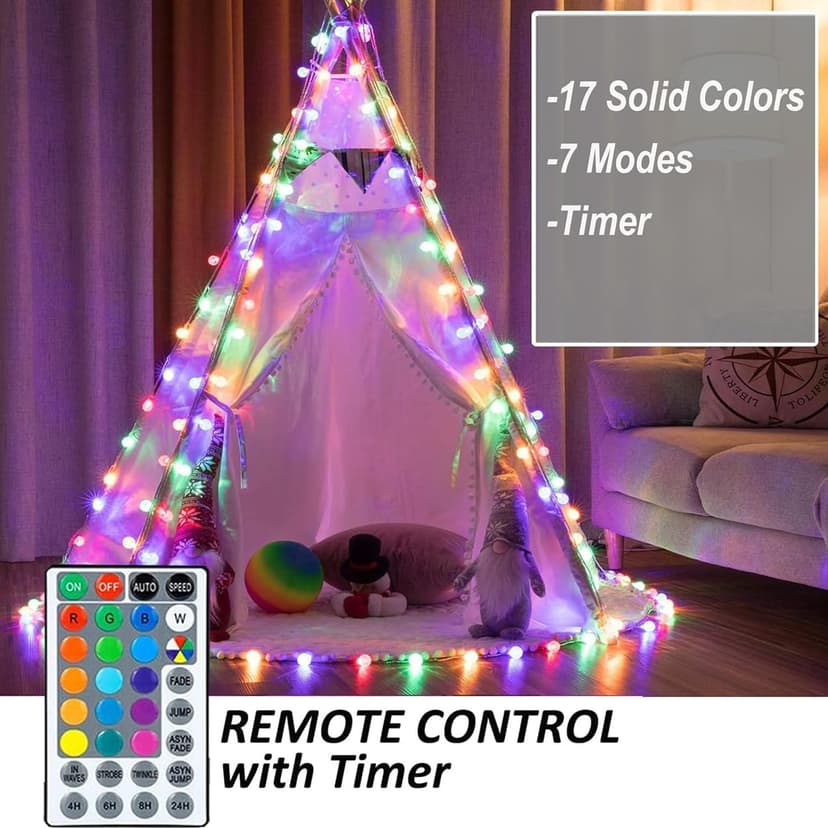 Mocalido 50ft Color Changing Globe String Lights Indoor, Hanging Colored Lights for Bedroom 75 LED USB Powered with Remote, Fairy Lights Classroom, Camping Tent Decor