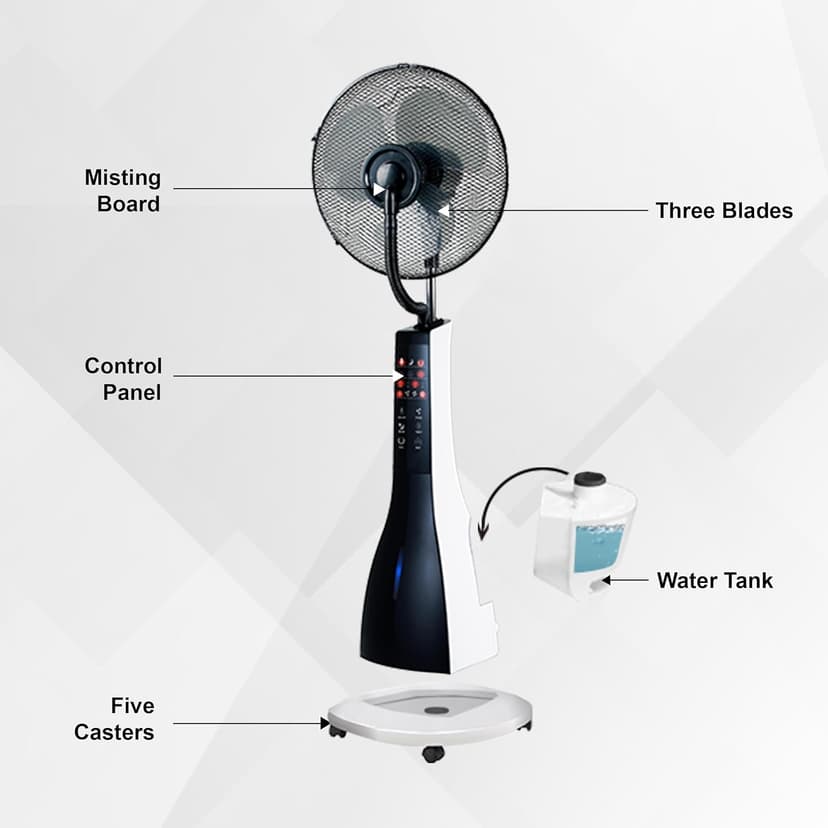 XBrand Oscillating Pedestal Fan with Mist, Misting Fan for Home, Office, Patios with Timer & Remote Control, 47 Inch Height,Black and White