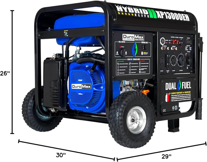 DuroMax XP13000EH Dual Fuel Portable Generator 13000 Watt Gas or Propane Powered Electric Start-Home Back Up, Blue/Gray