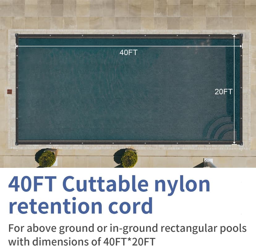 Pool Net Cover,20 x 40 FT Leaf Net Pool Cover with Grommets and Ropes,Mesh Pool Cover for Leaves or Rectangle Swimming Pool Leaf Net Cover
