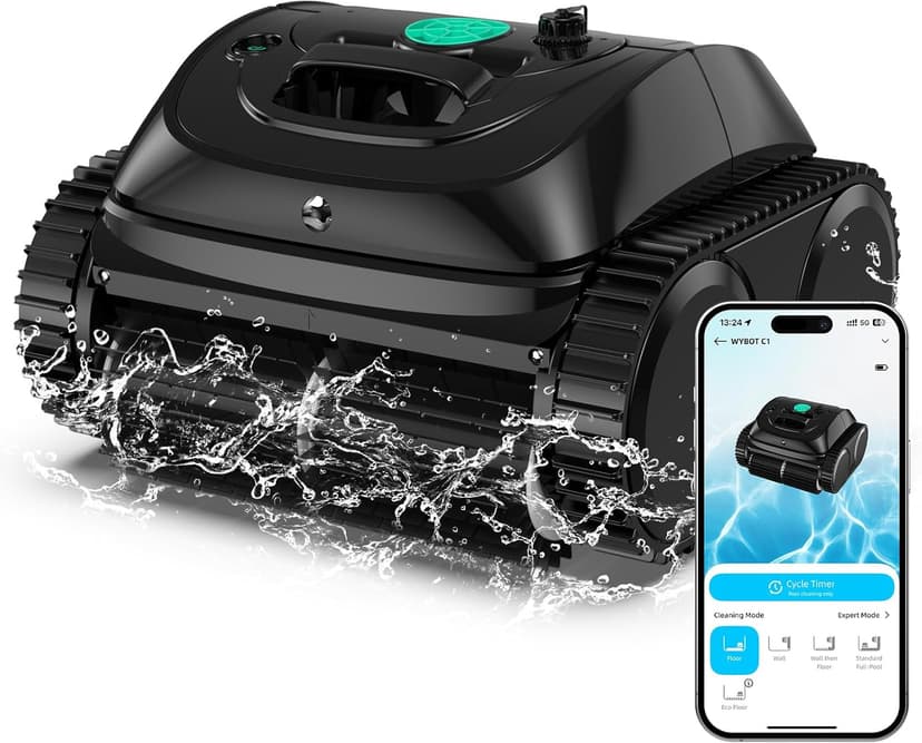 (2025 Upgrade) WYBOT C1 Robotic Pool Vacuum for Inground Pools, 150min Runtime Cordless Pool Cleaner, 4-in-1 Wall & Waterline Cleaning Up to 1,614Sq.ft, Smart Navigation, App Support