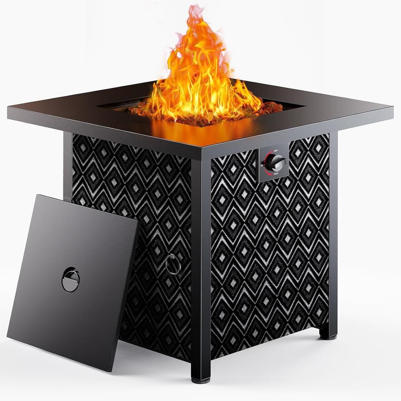 Ciays Propane Fire Pit, 28” Gas Fire Pit with Texteline Pattern, 50,000 BTU Steel Firepit for Patio, Garden, & Backyard, 2-in-1 Firepit with Removable Lid, CSA-Certified, Black