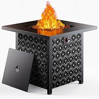 Ciays Propane Fire Pit, 28” Gas Fire Pit with Texteline Pattern, 50,000 BTU Steel Firepit for Patio, Garden, & Backyard, 2-in-1 Firepit with Removable Lid, CSA-Certified, Black