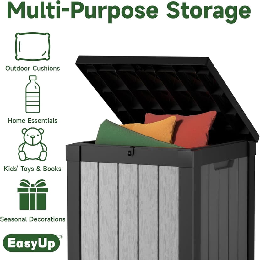 50 Gallon Outdoor Storage Box, Resin Waterproof UV-Resistant Deck Box, Reinforced Stability for Patio, Garden, and Poolside, Striped Black & White