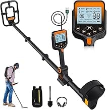 Metal Detector for Adults Waterproof - 2000mAh Chargeable Professional Cordless Gold Detector with LCD Display, Retractable Foldable Higher Accuracy Metal Detector with 10" IP68 Coil - Orange