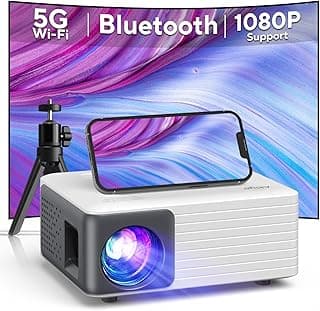 Mini Projector with WiFi and Bluetooth, AKIYO 1080P Supported Projector with Projector Stand, Portable Movie Projector for Home Theater/Outdoor, Compatible with iOS/Android/Laptop/TV Stick/HDMI/PS5