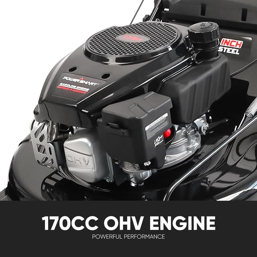 PowerSmart Self Propelled Gas Lawn Mower, 22 in. with 170cc OHV Engine, 3-in-1 Rear-Wheel-Drive High Wheels, Black