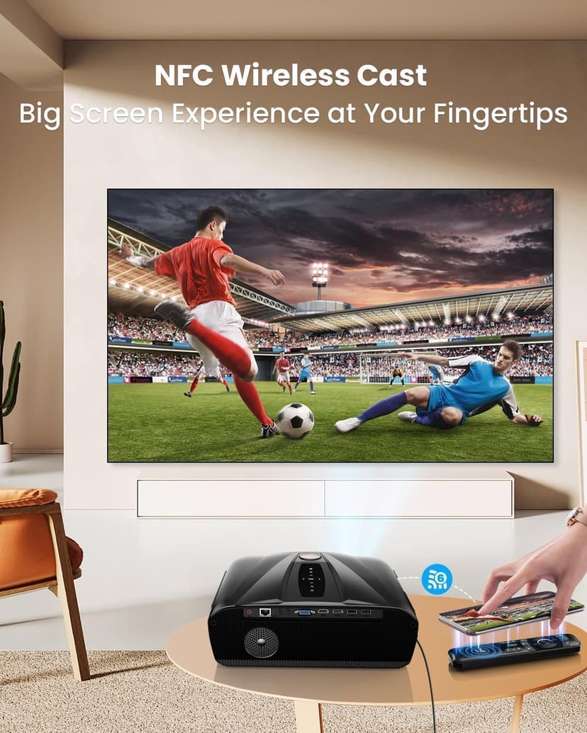 4K UHD Daylight Karaoke Projectors 1800 ANSI Movie Projector Built-in WiFi Bluetooth, 300″Display, 38W Speaker, Auto Focus & Keystone, Android TV NFC Screen Sharing Outdoor Home Theater Proyector