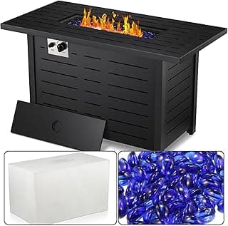 Xbeauty Propane Fire Pit Table, 42" Outdoors Gas Fire Pit Table, 50,000 BTU Auto-Ignition Fire Tables with Lid, Outside Garden Backyard Deck Patio (Square)