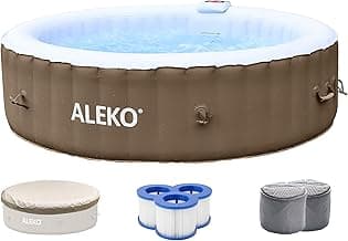 ALEKO Inflatable Hot Tub Spa | Personal High Powered Jetted Bubble | with Fitted Cover and 3 Filters | 265 Gallon | 6 Person Round | Brown | HTIR6GYBR