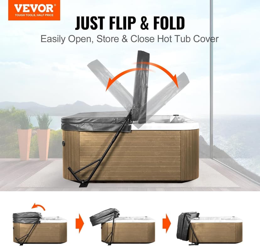 VEVOR Hot Tub Cover Lift, Spa Cover Lift, Height 31.5" - 41.3" Width 57" - 92.5" Adjustable, Installed Underneath on Both Sides, Suitable for Various Sizes of Rectangular Bathtubs, Hot Tubs, Spa