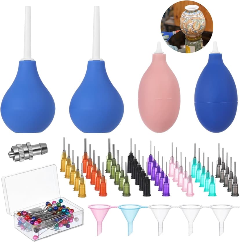 129 Pcs Pottery Tools, Ceramic Precision Tip Applicators, Pottery Slip Trailer Bottles with Needles, Filling Funnels, and Pins, Glaze Squeeze Bottle Tools, Clay Art Decorating Kit