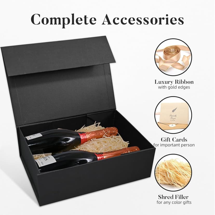 LIFELUM Gift Box 13''x10''x5'' Large Black Mother's Day Gift Boxes with Magnetic Lids Luxury Gifts Box for Mom Groomsman Proposal Contains Card, Ribbon, Filler Birthday Gift Packging