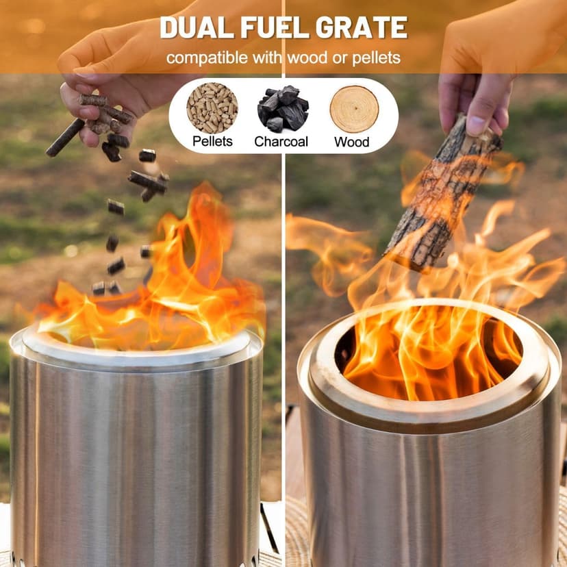 Table Top Firepit 6 Inch - Tabletop Fire Pit Camping Stove 304 Stainless Steel Pellet Patio Heater Portable Smokeless Fire Pit 6"x6.89" Silver
