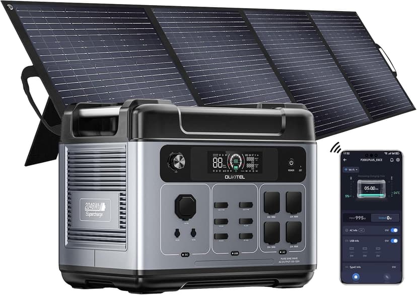 OUKITEL P2001 Plus 2400W Power Station with 200W Solar Panel, 2048Wh Solar Generator with 4 AC Outlets (5000W Peak), 1.5H Full Charging, APP Control Battery Backup for Home, Camping & RVs