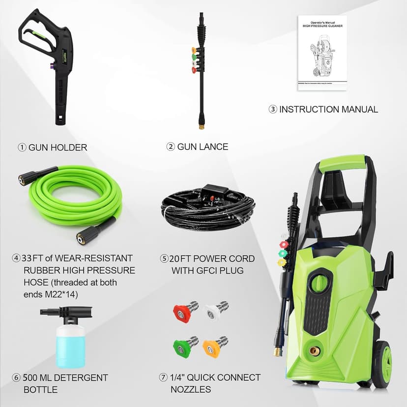 2025 New 4800PSI Electric Pressure Washer, Power Washer with 33FT Resistant Extension Hose and 4 Nozzles, Compatible with Extended Undercarriage Cleaners, Professional Powerwashers for Home/Car(Green)