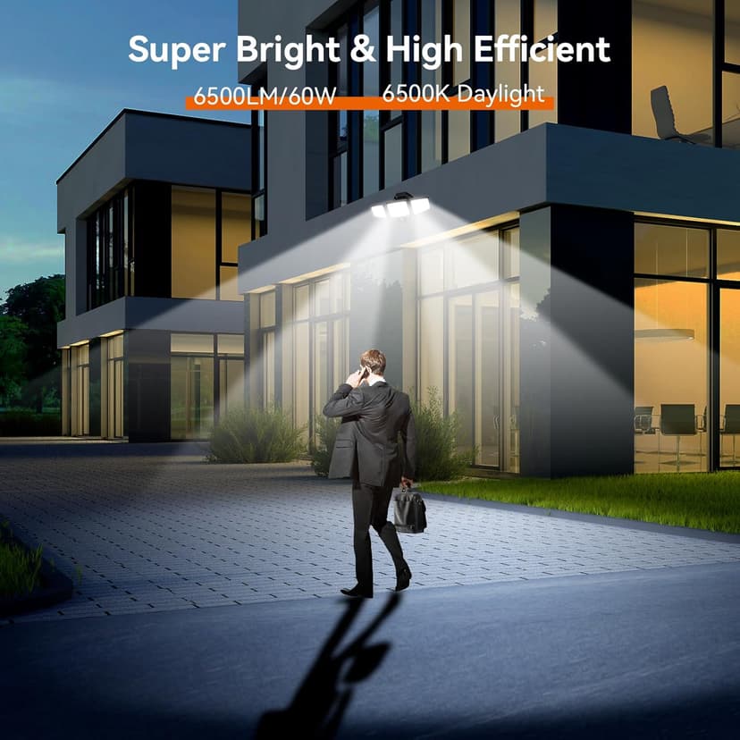 65W LED Security Lights Motion Flood Sensor Lights Outdoor, 6500LM, IP65 Waterproof, 6500K Flood Light Outdoor Motion Detector with Adjustable 3 Head Detected Flood for Entryway Garage, Yard, Porch