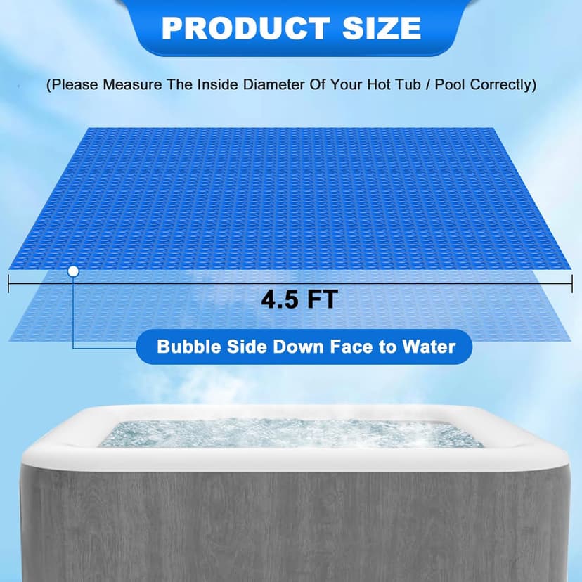Solar Hot Tub Spa Bubble Covers Blanket 4.5 x 4.5 FT for Square Inflatable Hot Tub Spa Pool Thermal Insulation Floating Bubble Wrap Covers (136 x 136cm)