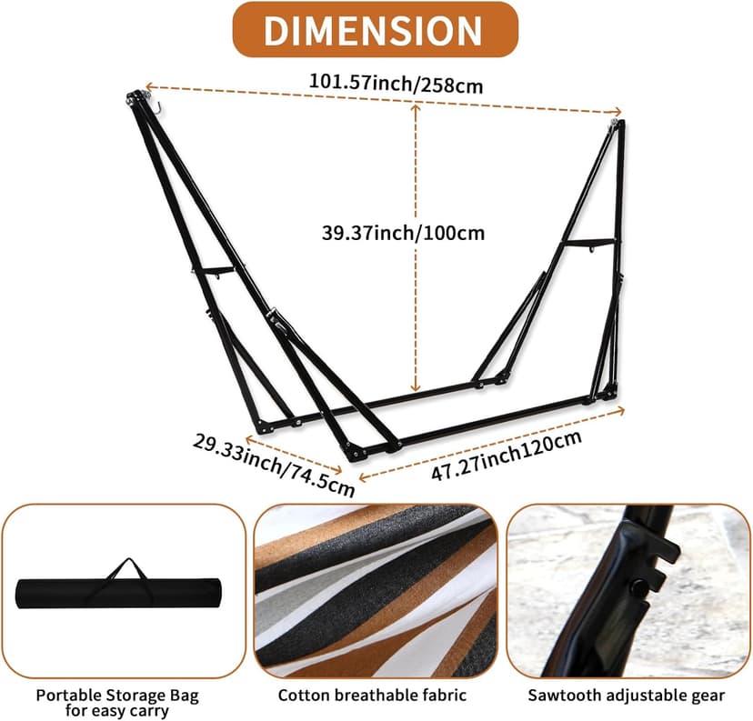 Hammock with Foldable Steel Stand,Frabic Tension Adjustable,Carrying Bag Included, 616 lbs Weight Capacity, Portable Suitable for Outside Garden Yard Outdoor Inhouse Multicolour