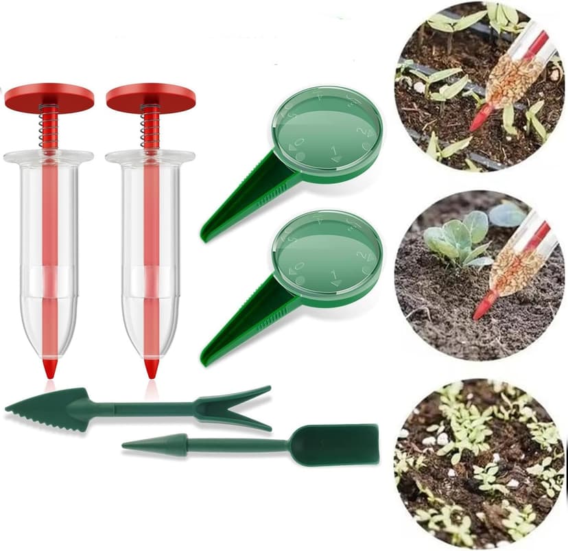 6 PCS Mini Seed Spreader, 2024 New Mini Sowing Seed Dispenser, Small Seed Planter Tool, Manual Seedlings Dibber and Widger Set, Seed Sower Spreader Handheld for Tiny Seeds, white, green, red