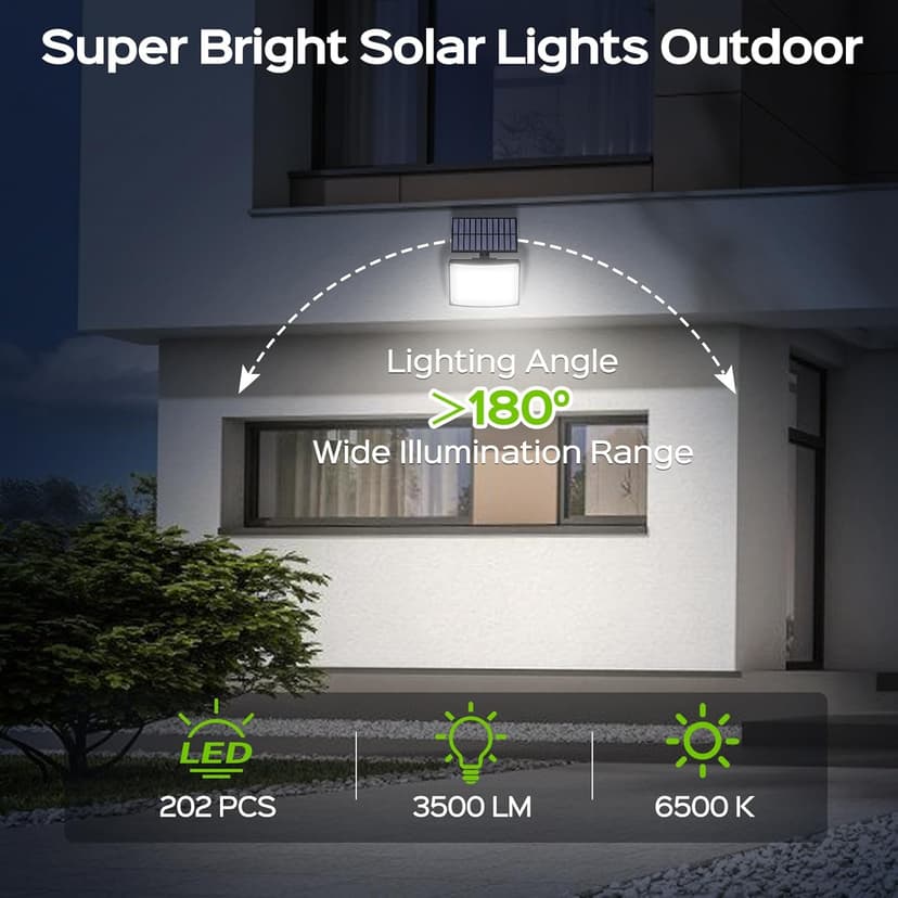 Adiding Solar Outdoor Lights, 3500LM LED Flood Lights with 16.4 Ft Cable, Remote Control Solar Motion Sensor Lights with 3 Modes, Solar Powered Security Lights for Outside Patio, Yard, Garage, 2 Pack