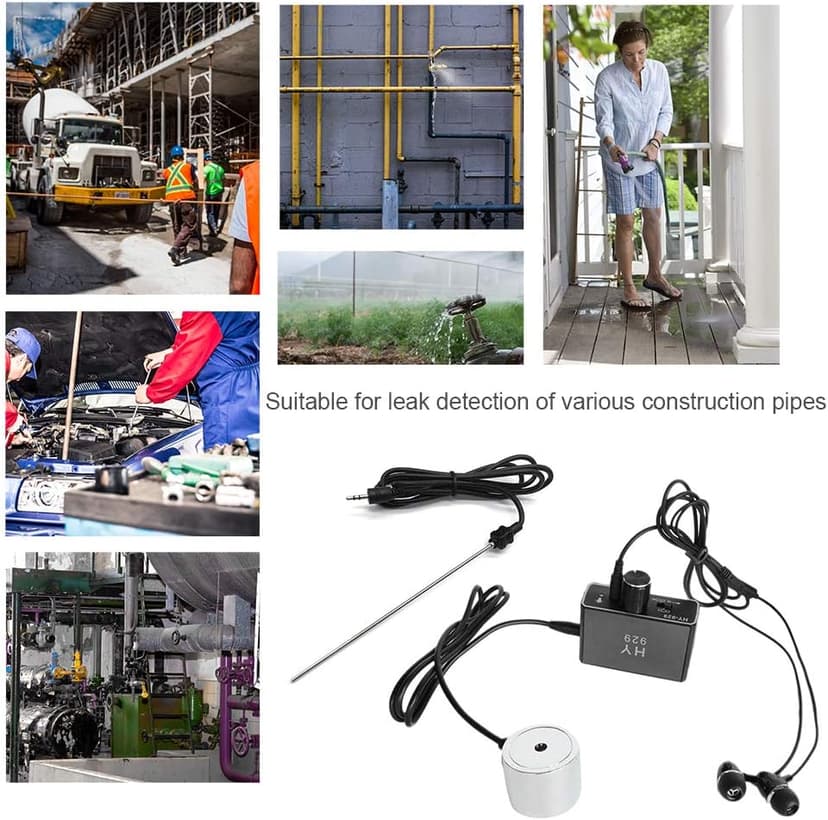Water Leakage Detection,Water Pipe Leak Detector Sensor Water Pipe Tube Leakage Monitor Tester Kit with Dual Probes Earphone High Sensitivity Water Pipeline Locator Accessory Kit