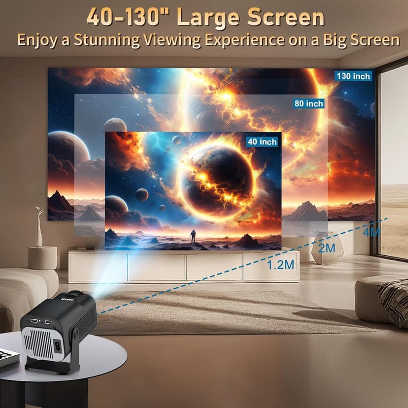 Projector 1080P Full HD, 4K Projector with 180° Rotation, Built-in App Portable Projector WiFi 6 & Bluetooth 5.2 Support,Featuring Auto Keystone Correction,HDMI/USB Connectivity Projector Black