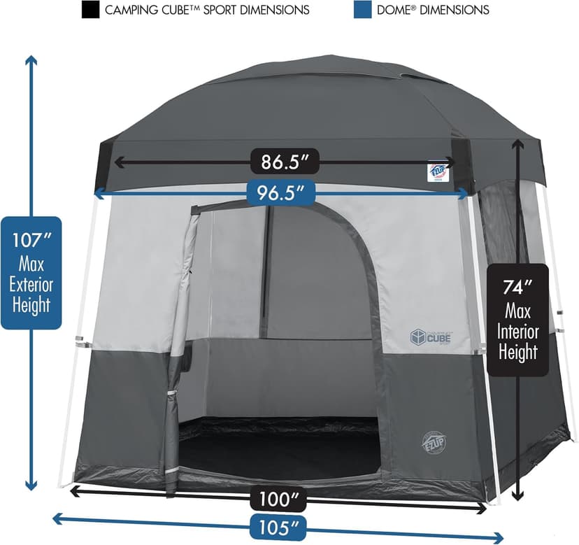 E-Z UP Camping Cube Sport, Converts 10' Angled Leg Canopy into Camping Tent, Grey (Canopy/SHELTER/Poles NOT Included)