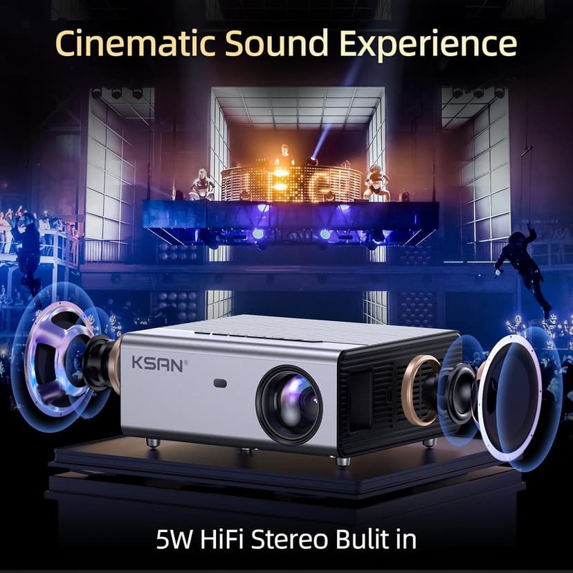 KSAN Projector, [800 ANSI Lumen] Outdoor Movie Projector, Projector with WiFi 6 and Bluetooth 5.2, Home Theater Video Proyector Support 200inch, 5W Speaker, Compatible with iPhone/TV Stick/PC/PS4