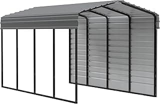 Arrow Carports Galvanized Steel Carport, with 1-Sided Enclosure, Compact Car Metal Carport Kit, 10' x 20' x 9', Charcoal