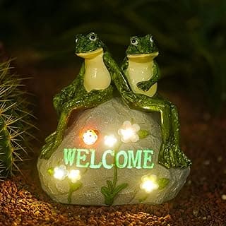 Nacome Solar Garden Outdoor Statues Frog with Succulent and 7 LED Lights - Lawn Decor for Patio, Balcony, Yard Ornament - Unique Housewarming Gifts
