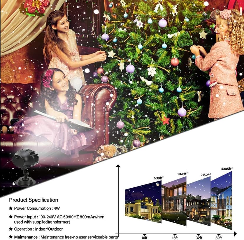Christmas Snowfall Light Projector Outdoor,Snow Falling Projector Lamp Dynamic Snow Effect Christmas Dot Decorations Lighting for Xmas House.Garden Yard, Party,Club, Landscape