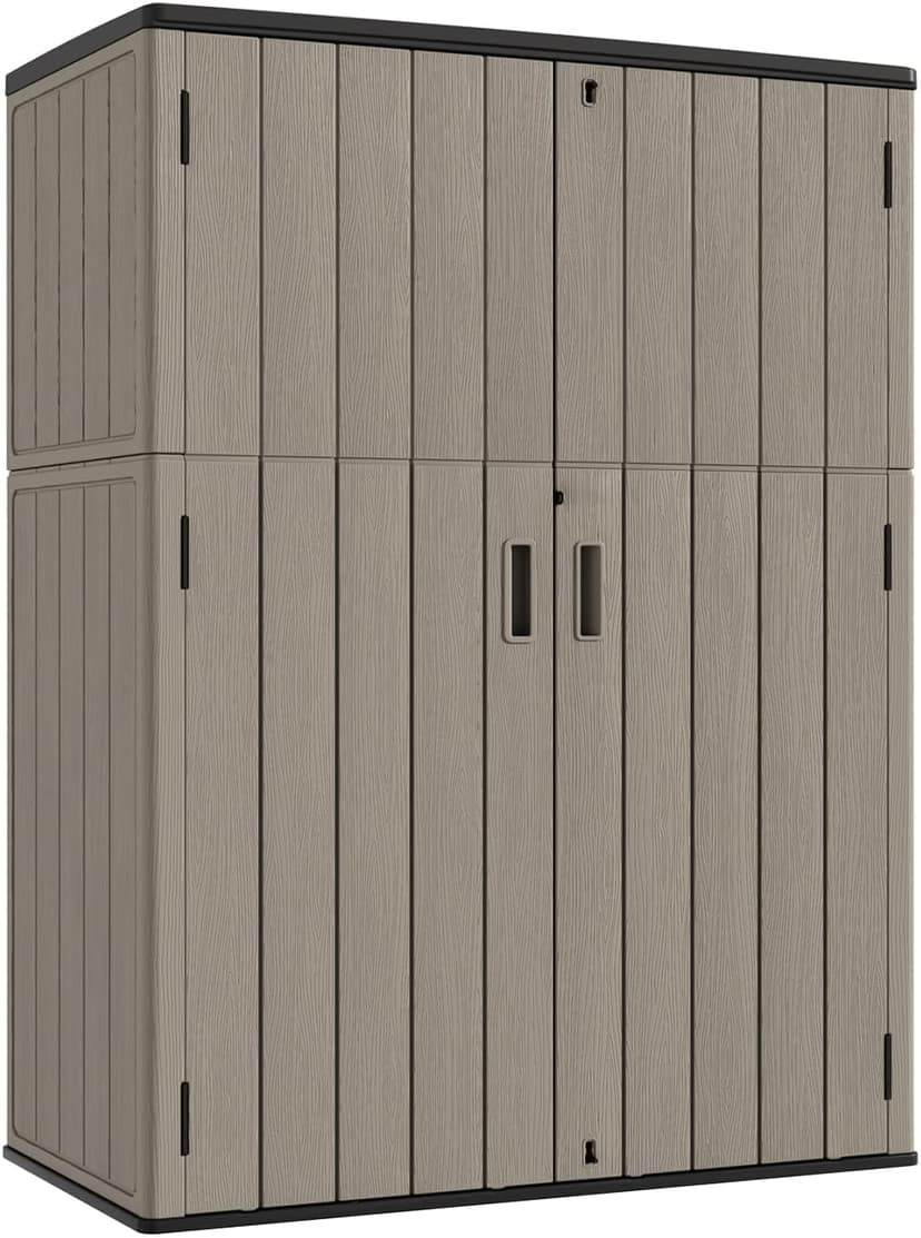 KINYING Outdoor Vertical Storage Shed,57 Cu.ft Outdoor Storage Cabinet Waterproof,Resin Sheds & Outdoor Storage Clearance for Garden,Patio,Backyard,Lockable (Brown)