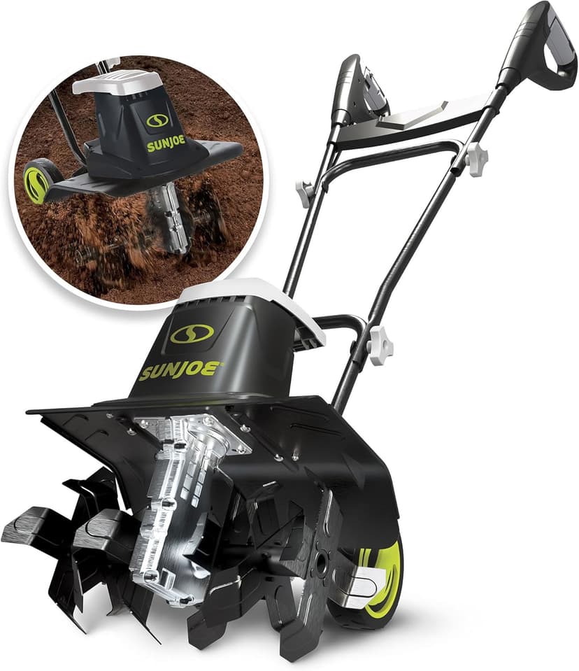 Sun Joe Electric Garden Tiller and Cultivator, Steel Tines, 13.5 Amp, 16 Inch, Black - Heavy Duty Gardening Machine and Equipment for Lawn, Yard, and Grass