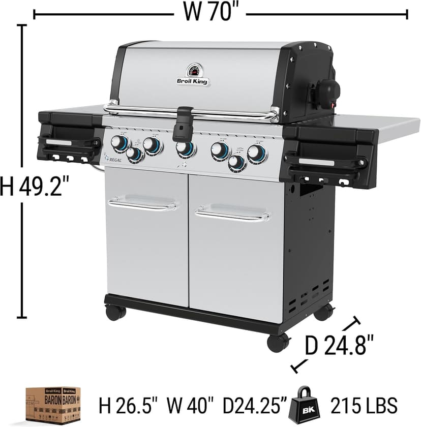 Broil King 958344 Regal S 590 Pro Propane Gas Grill, 5-Burner, Stainless Steel