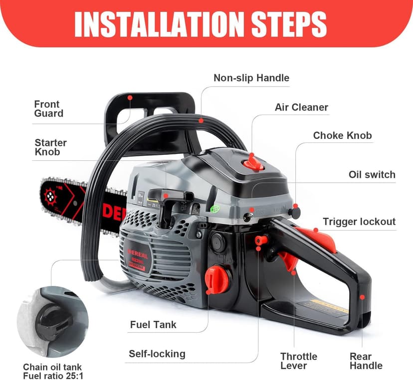 Gas Chainsaws 20 Inch 62CC Gas Powered Chainsaw 3.4HP 2 Stroke Engine Gas Power Chain Saw for Cutting Wood Outdoor Garden Farm Home