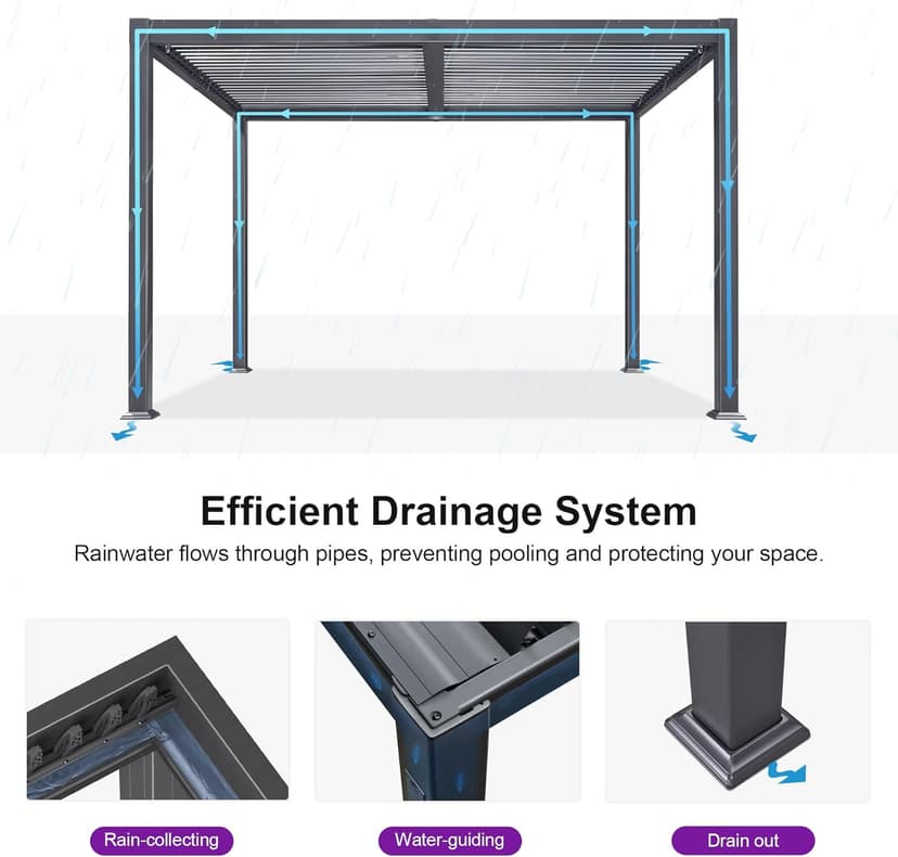 PURPLE LEAF Louvered Pergola 10' x 12' Patio Aluminum Pergola with Independent Adjustable Rainproof Roof Hardtop for Outdoor Deck Garden Yard