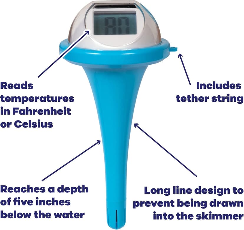 GAME Solar Digital Pool & Spa Floating Thermometer, Solar Powered, Fahrenheit & Celsius, Double-Sided Display, LCD Screen, Blue