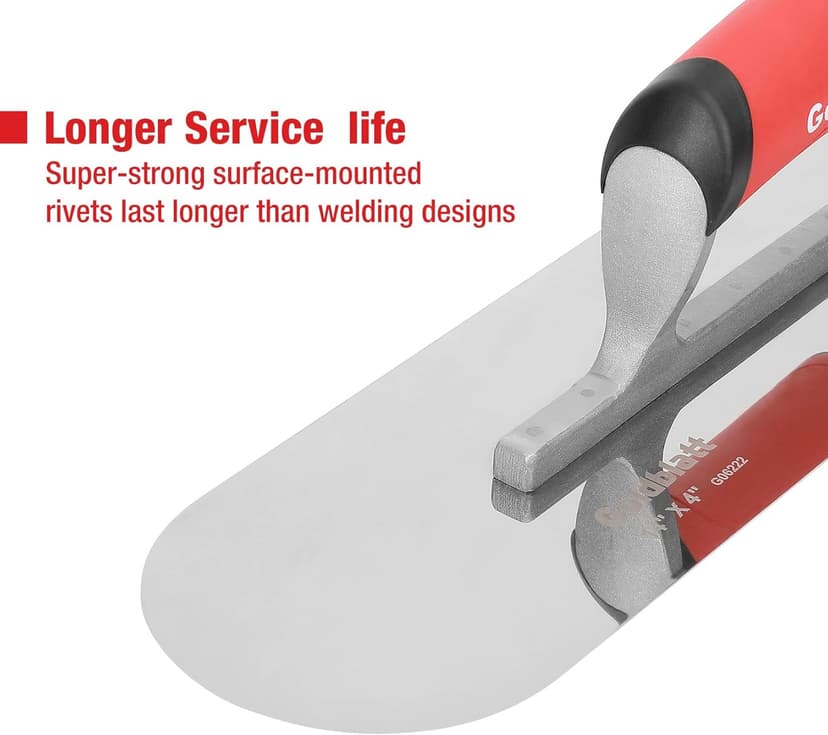 Goldblatt 2 Pieces Pool Trowel Stainless Steel with Soft Grip Handle, Includes 16'' x 4-1/2'' & 14'' x 4'' Finishing Trowels Set, Lightweight Alloy Mounting, Round End